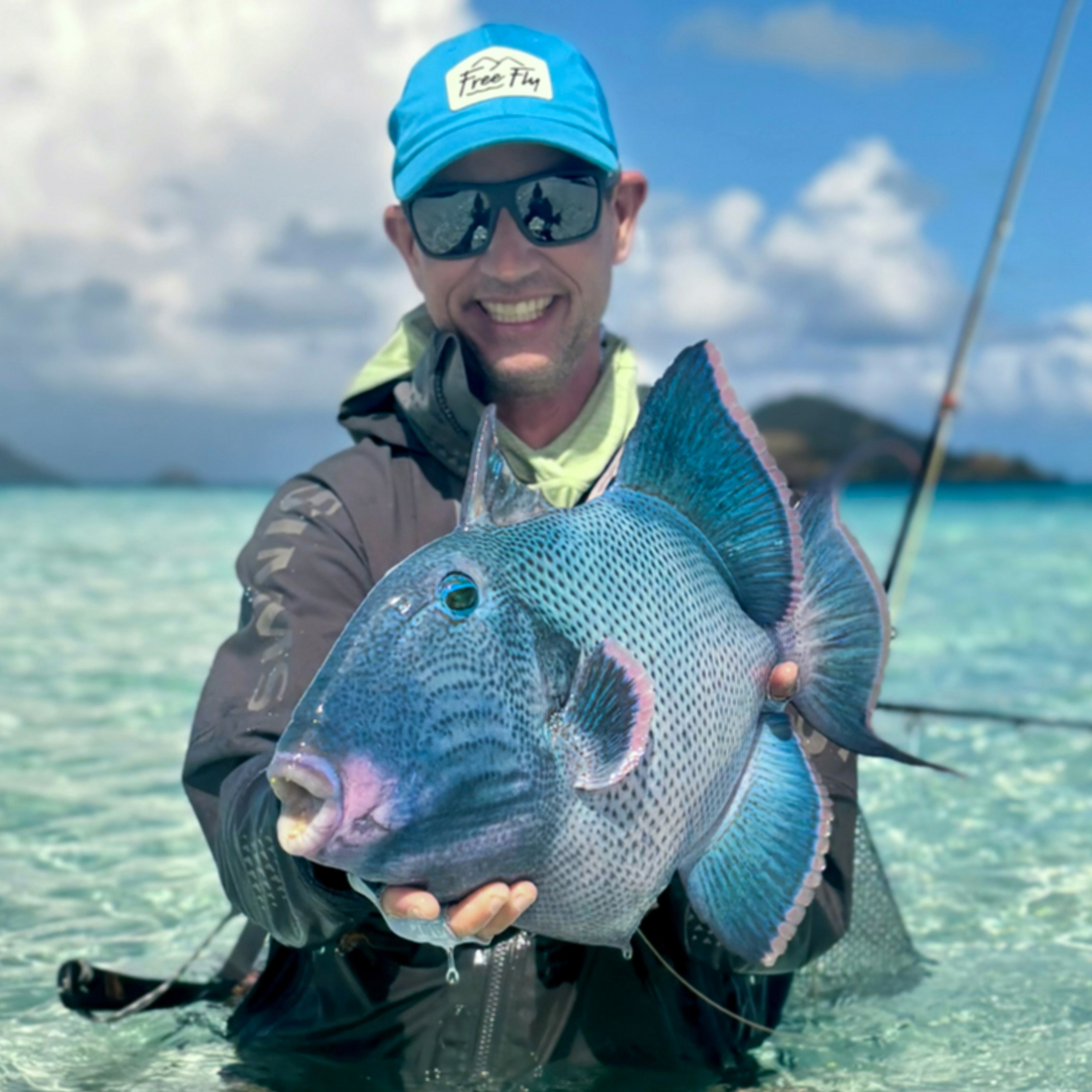 Angler with blue triggerfish